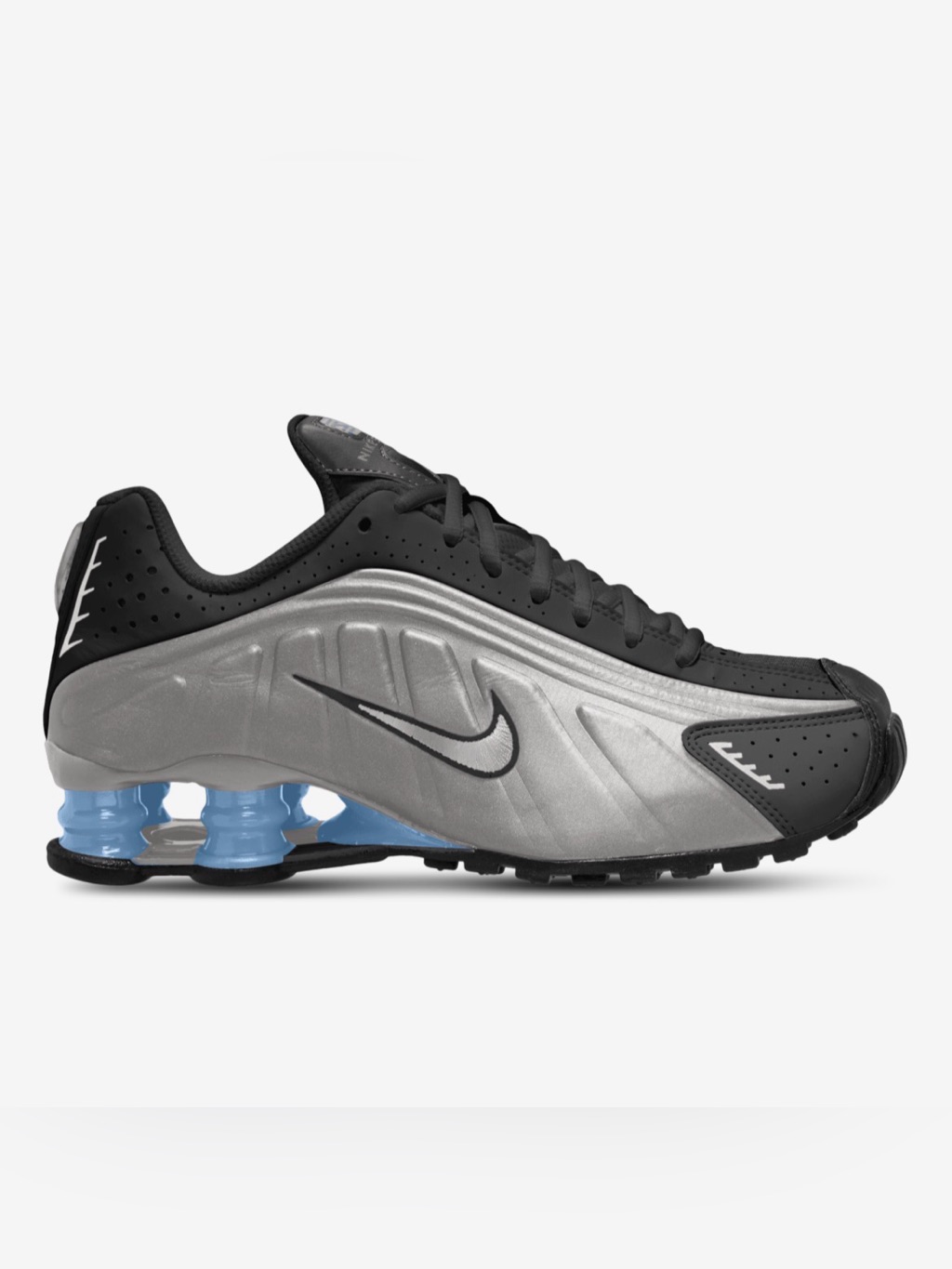Nike Silver And Black Shox With Light Blue Cushioning Nwot